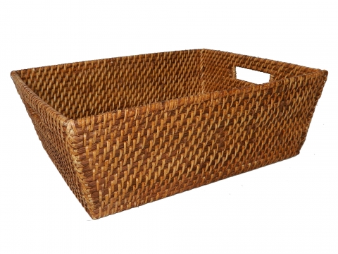 Rect rattan storage basket honey